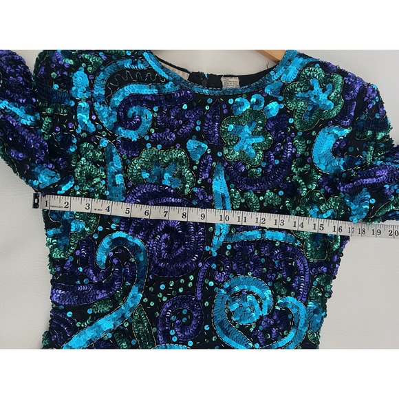 Laurence Kazar Vintage Beaded Multicolor Purple Long Sleeve Silk Top Festival - Picture 5 of 12